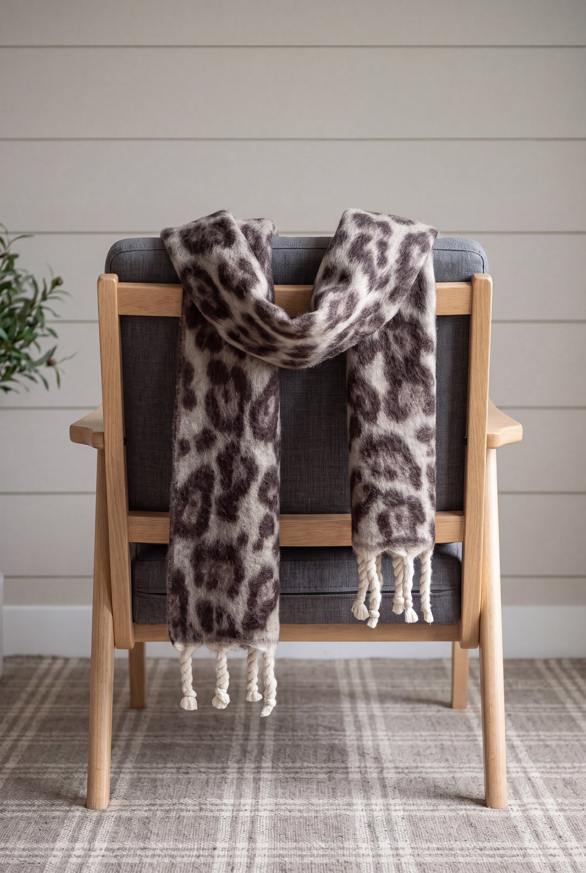 Leopard Pattern Soft Touch Scarf with Twisted Fringe
