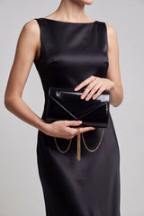 Patent Envelope Clutch Bag with Gold / Silver Chain Strap