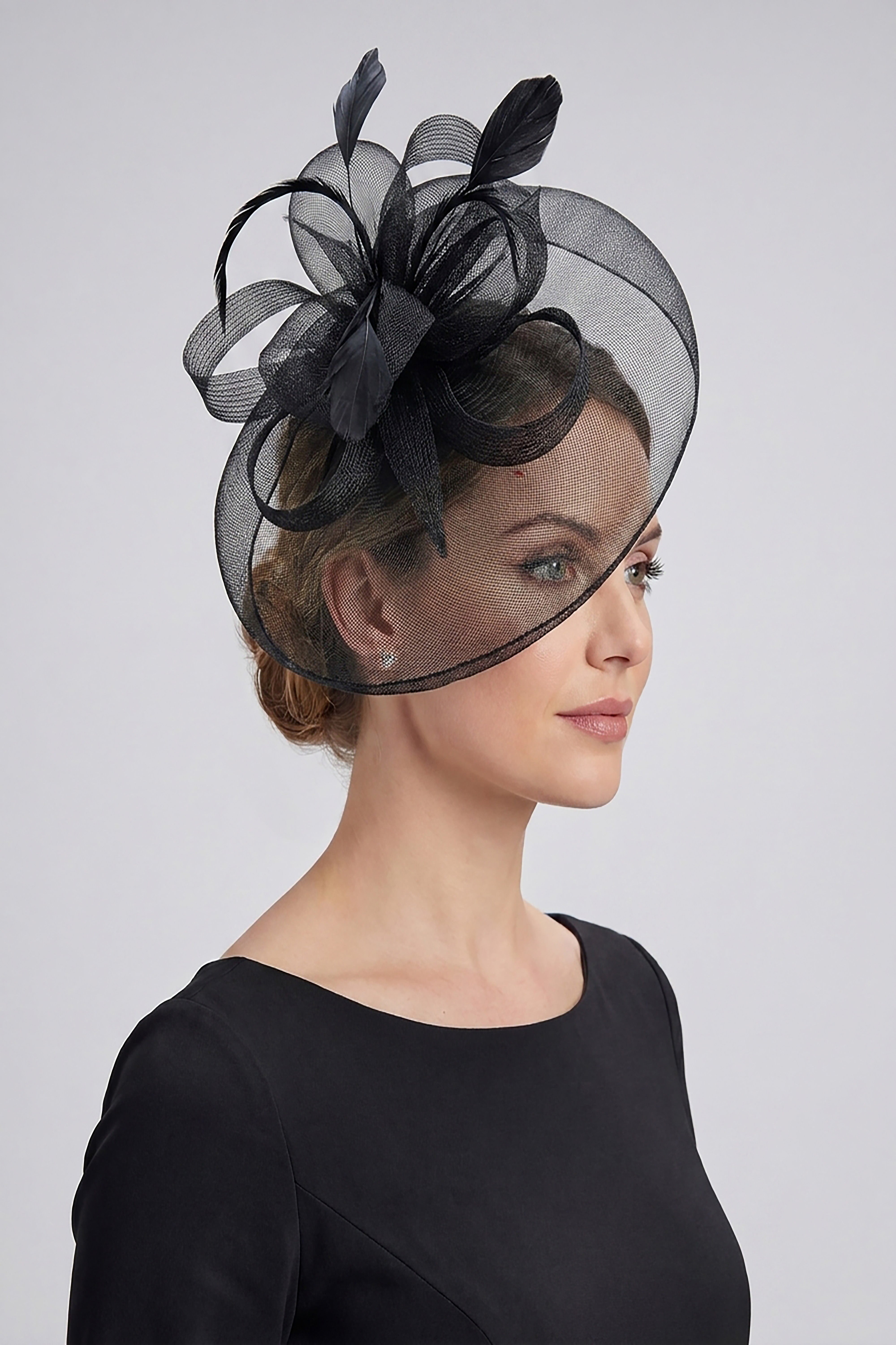 Statement Mesh Occasion Fascinator with Feather Trim