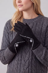 Women’s Faux Suede Animal Print Trim Button Gloves