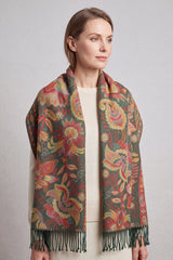 Paisley Floral Wool-Blend Scarf with Tassels