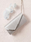 Textured Envelope Clutch Bag with Gold Chain and Loop Fascinator Occasion White Set