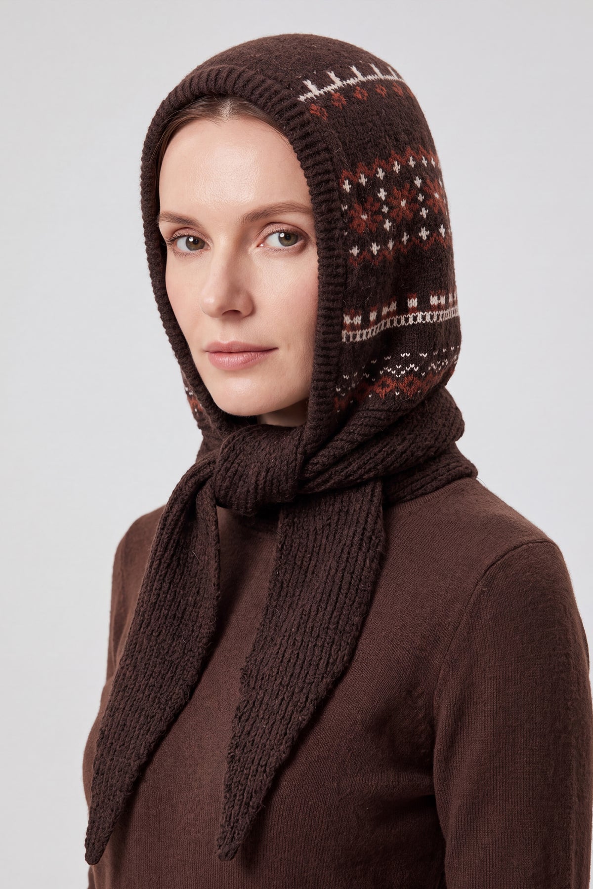 Nordic Pattern Knitted Balaclava Hood Scarf