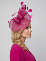 Curled Sinamay Bow Fascinator with Feather Trim Diamonds