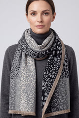 Women's Mixed Animal Print Fringed Scarf