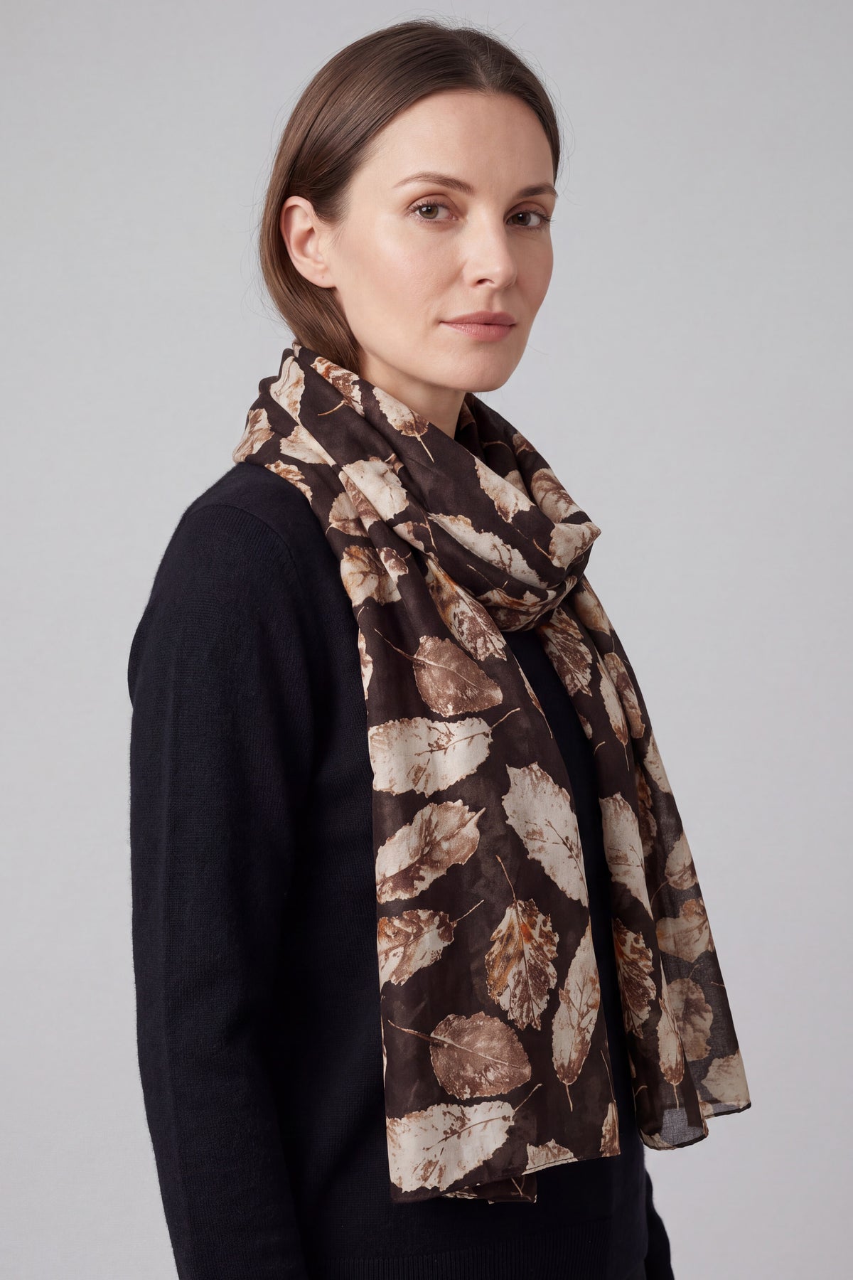 Women Metallic Leaf Print Lightweight Scarf