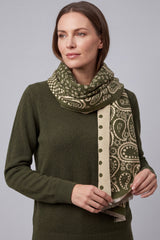 Women’s Paisley and Polka Dot Woven Scarf with Fringed Edges