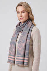 Women’s Toile Print Woven Scarf with Fringed Edge