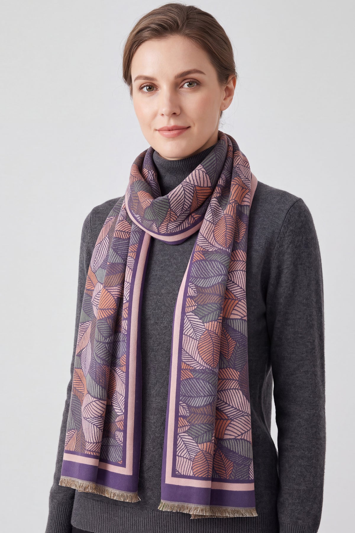 Women’s Multi-Tone Leaf Jacquard Scarf