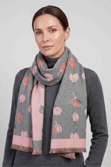 Women’s Reversible Floral Print Contrast Border Fringed Scarf