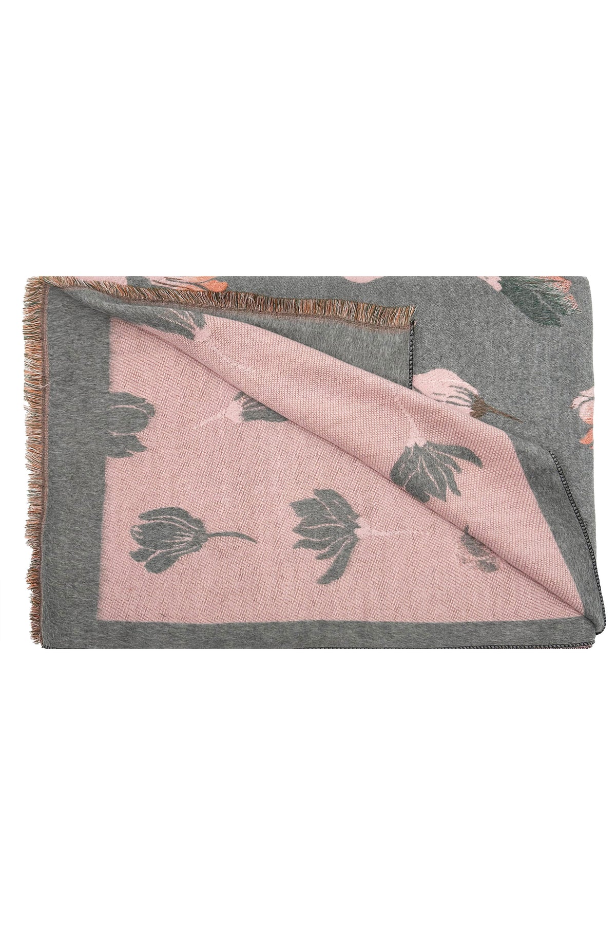 Women’s Reversible Floral Print Contrast Border Fringed Scarf