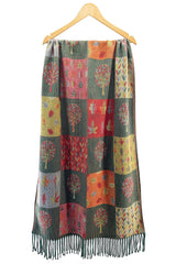 Women's Enchanted Forest Mosaic Scarf with Tassel Fringe