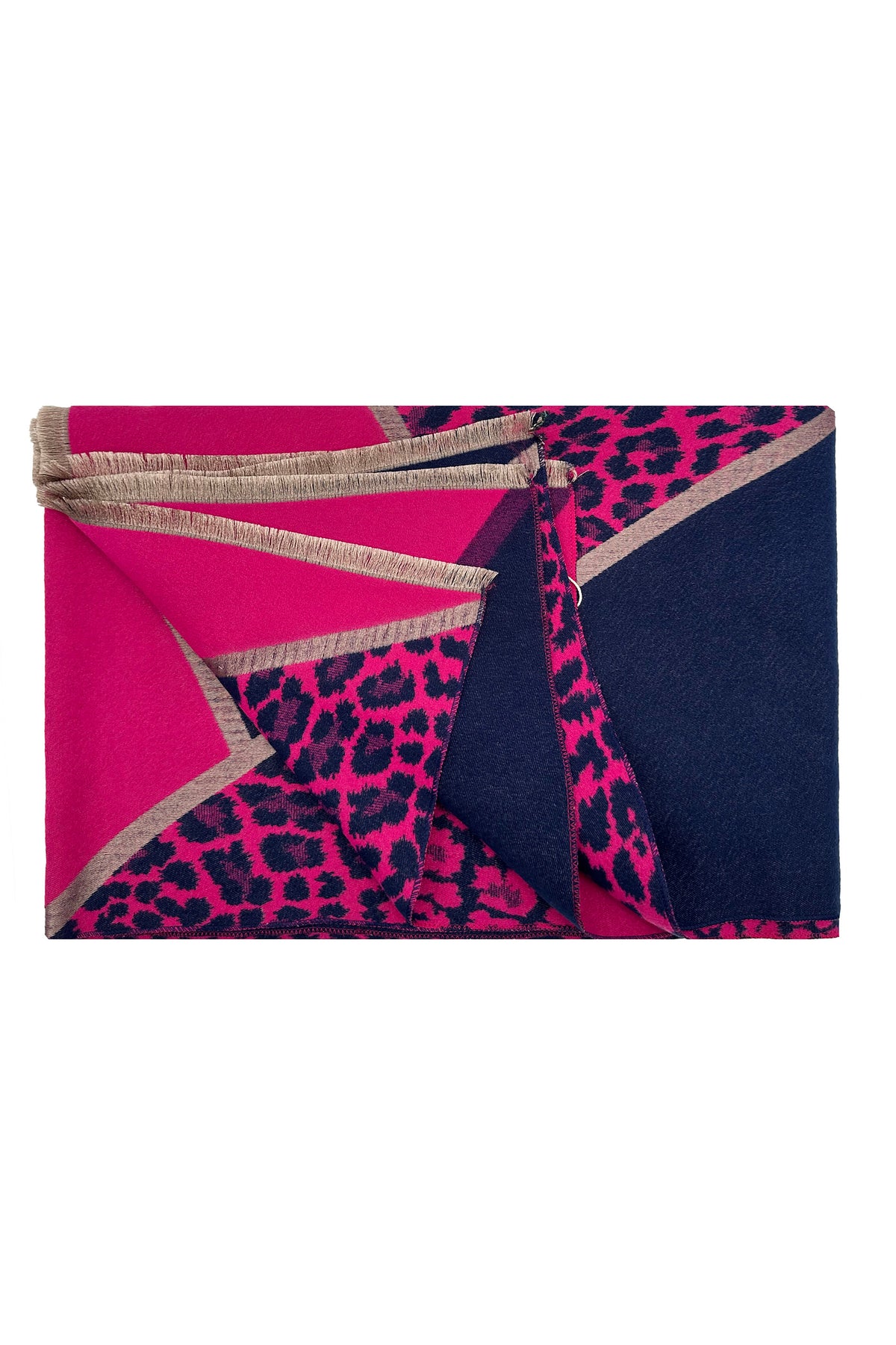 Women’s Leopard Pattern Colour Block Scarf with Fringe