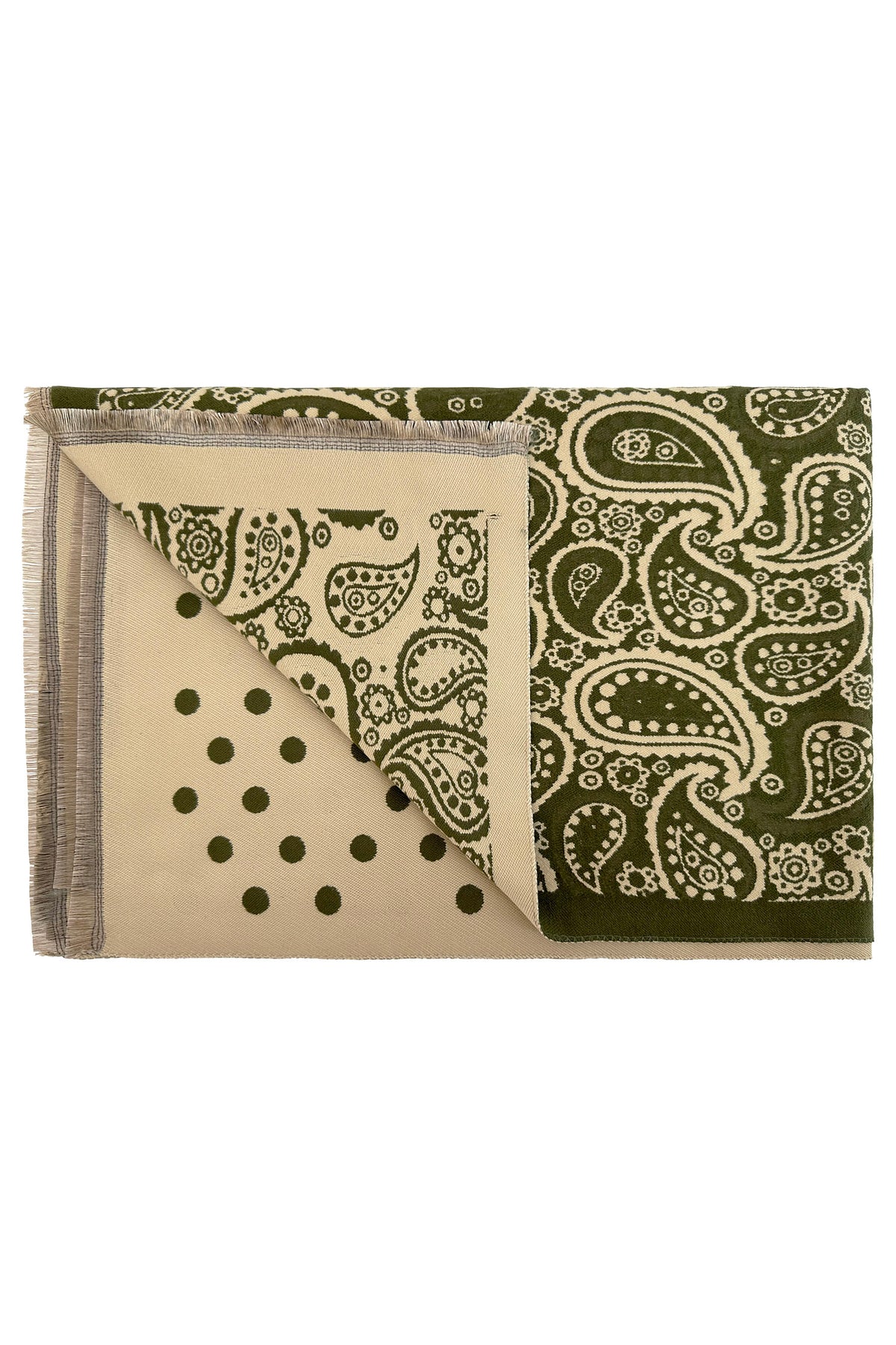 Women’s Paisley and Polka Dot Woven Scarf with Fringed Edges