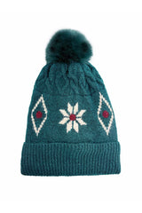 Women’s Nordic Pattern Faux Fur Pom Bobble Hat