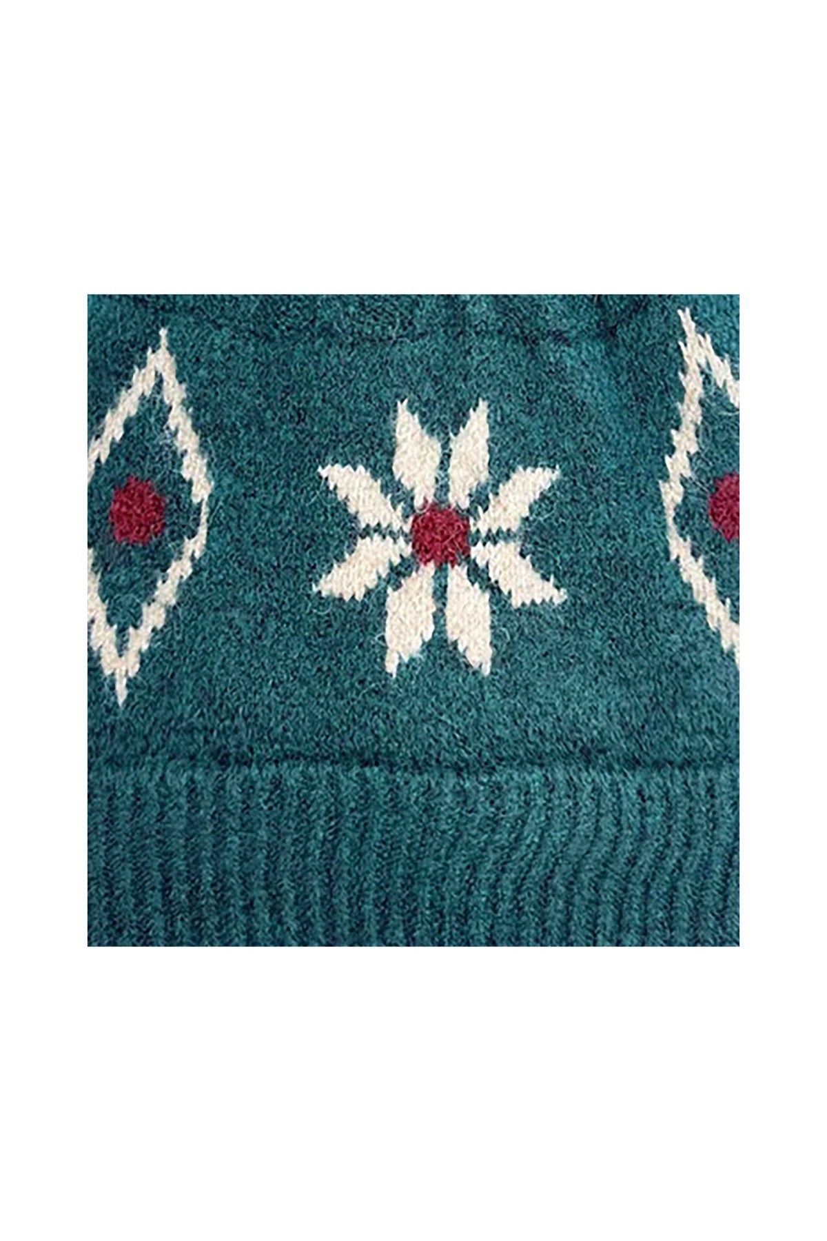 Women’s Nordic Pattern Faux Fur Pom Bobble Hat