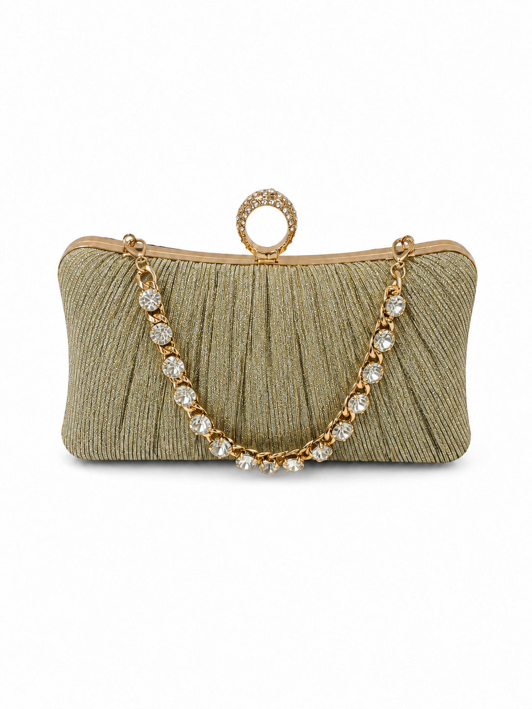 Women’s Glitter Pleated Ring Clasp Evening Clutch Bag