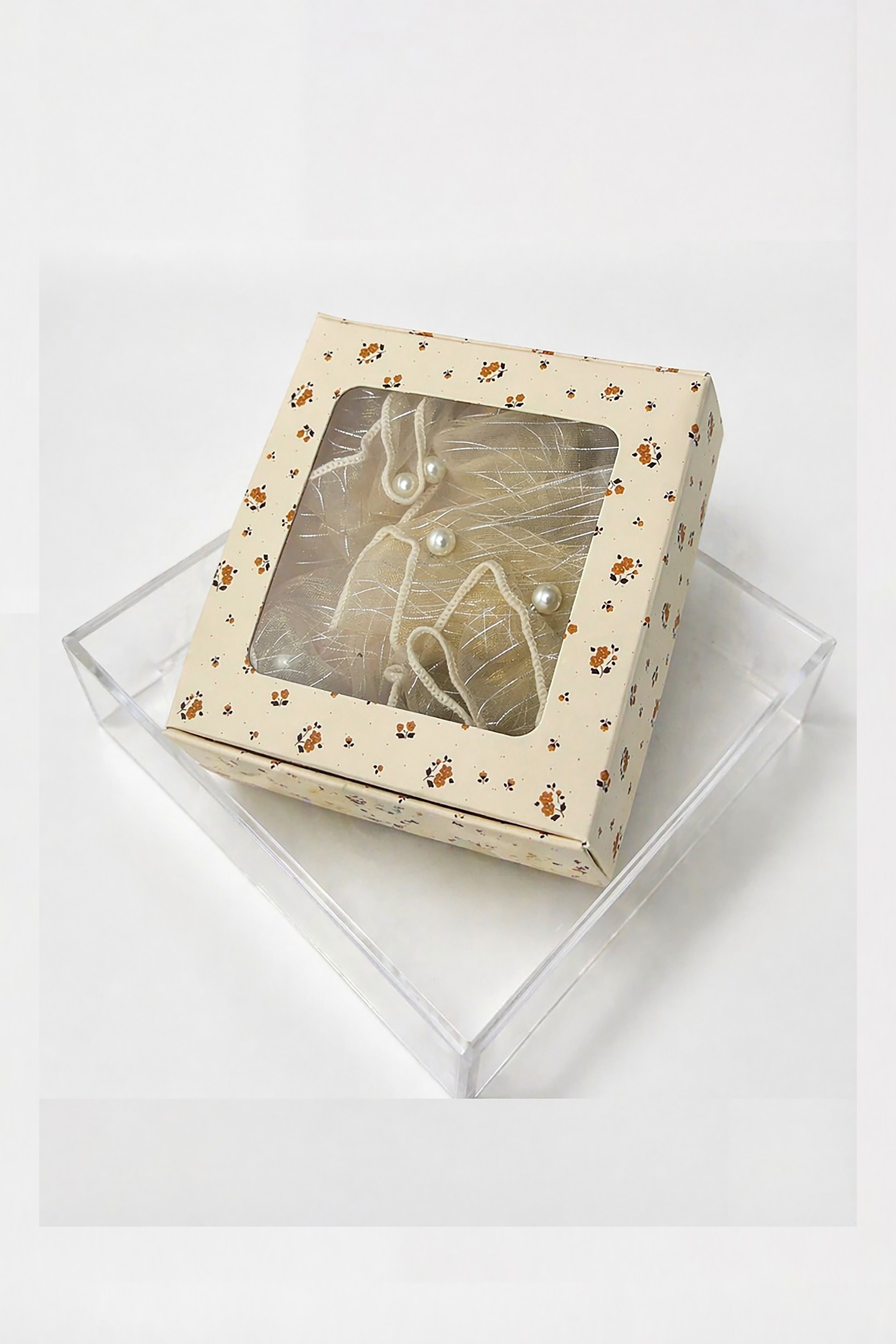 Pearl Organza Oversized Hair Scrunchie – Elegant Sheer Ponytail Holder With Box