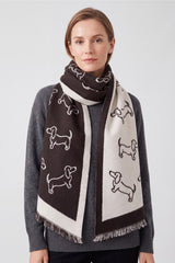 Women’s Dachshund Sausage Dog Print Scarf with Fringed Trim