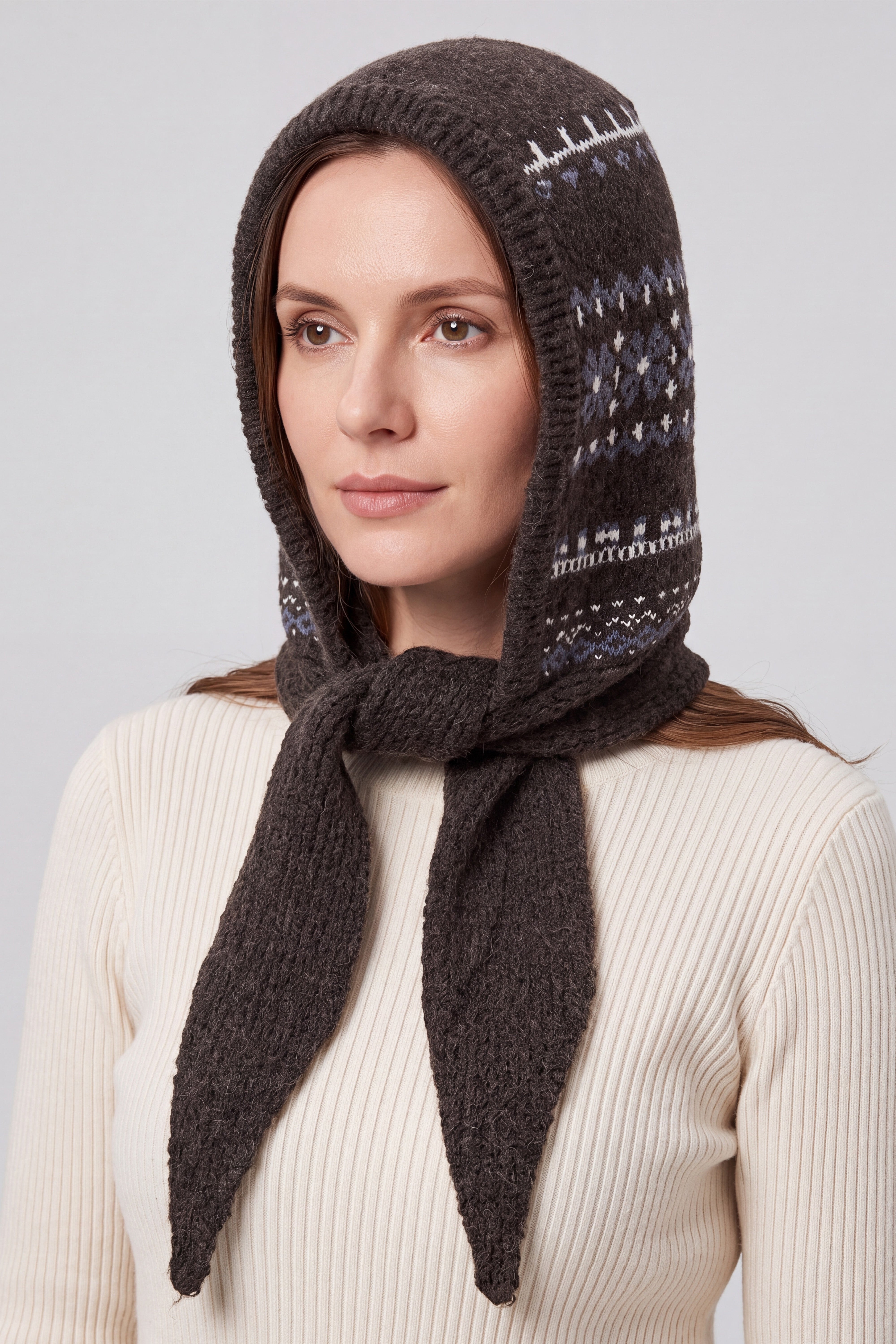 Nordic Pattern Knitted Balaclava Hood Scarf