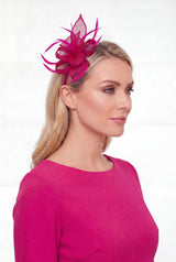 Small Sinamay Flower Fascinator with Feather Trim – Dual Wear Brooch & Hair Clip