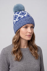 Classic Knitted Diamond Pattern Pom-Pom Hat