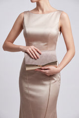 Textured Satin Clutch Bag with Gold Trim