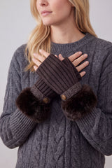 Faux Fur Cuff Bow Touchscreen Gloves