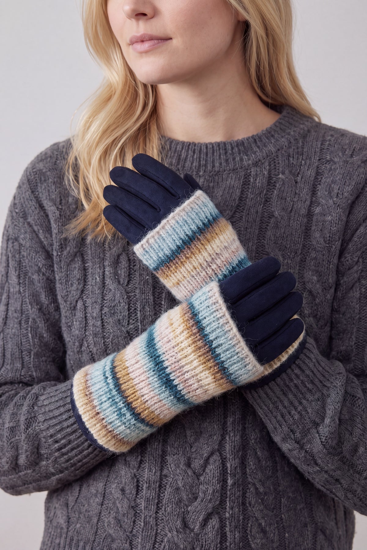 2-Piece Gloves Set – Plain Gloves & Removable Knitted Fingerless Layer