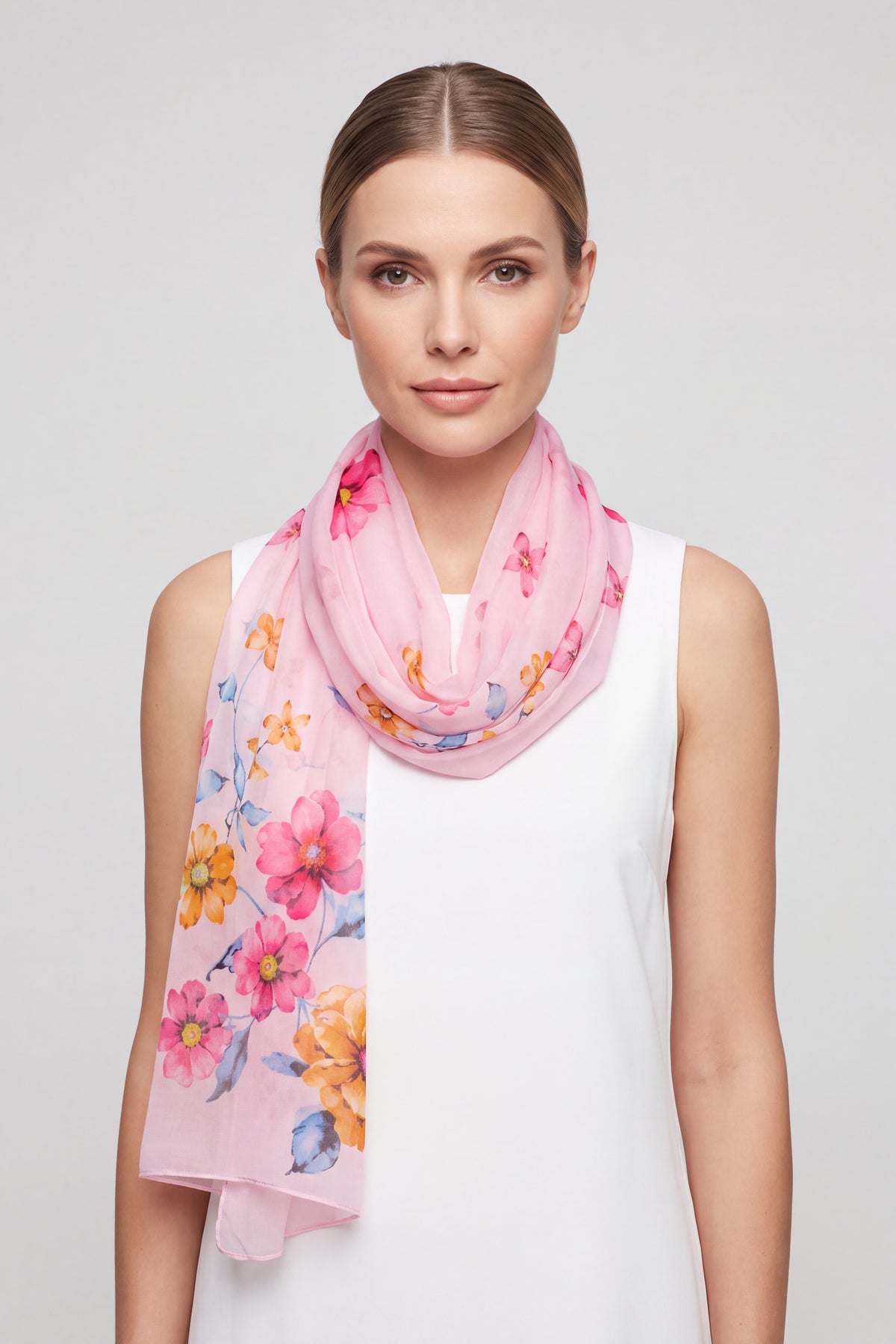 Soft Colourful Floral Bloom Print Chiffon Scarf