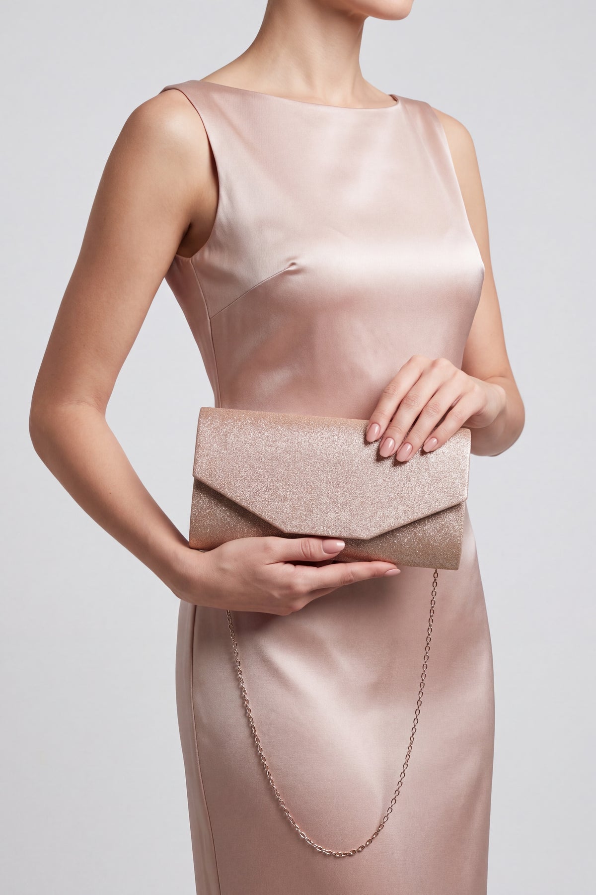 Glitter Envelope Clutch Bag with Gold /Silver Chain Strap