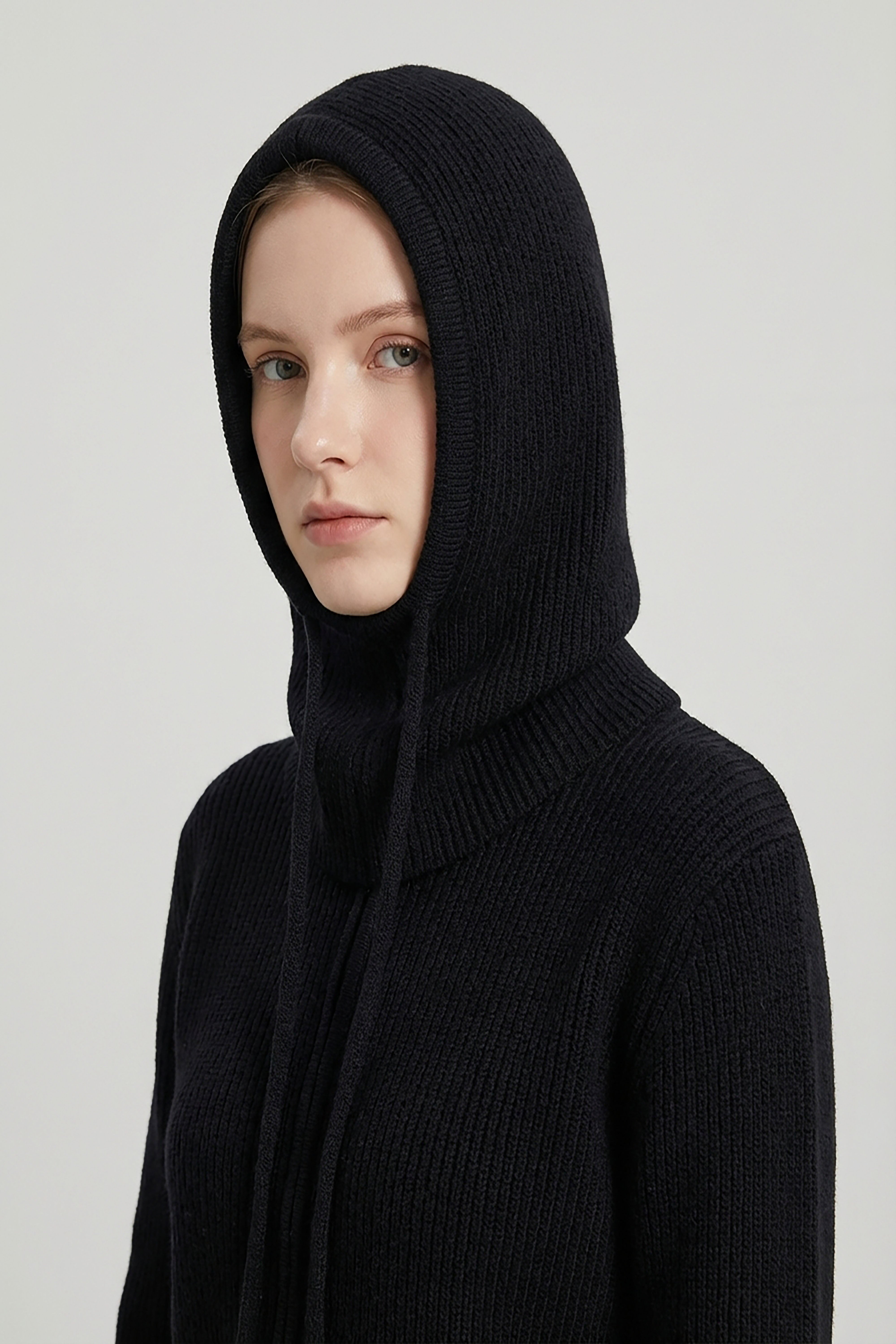 Soft Plain Knitted Balaclava Hood-2-in-1 Hat and Scarf