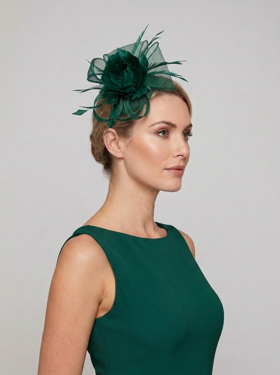 Feather & Mesh Flower Fascinator with clip and hair band