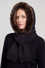 Women's Acrylic Blend Knitted Hooded Scarf with Faux Fur Trim