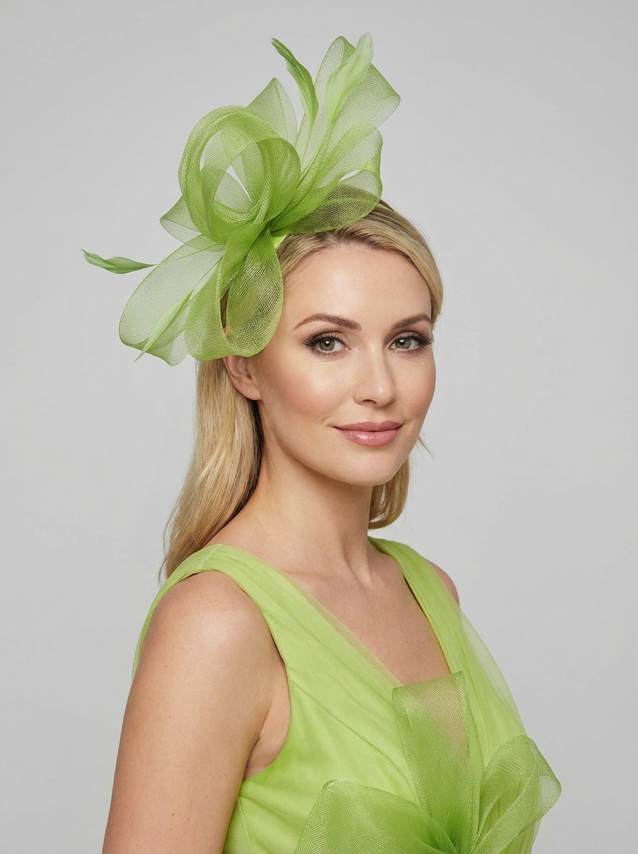 Elegant Mesh Bow Fascinator with Feather Detail