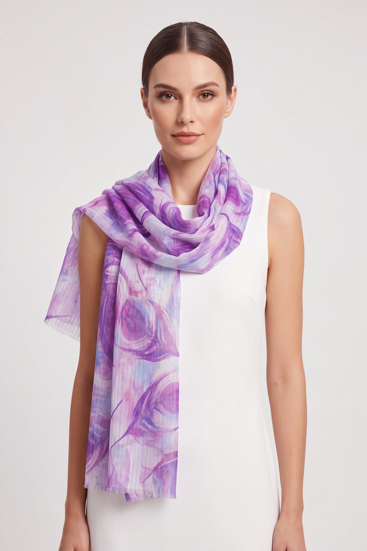 Abstract Watercolour Swirl Print Lightweight Summer Scarf
