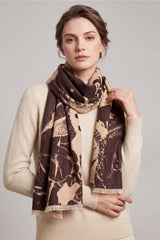Women’s Abstract Floral Print Woven Scarf with Fringed Trim