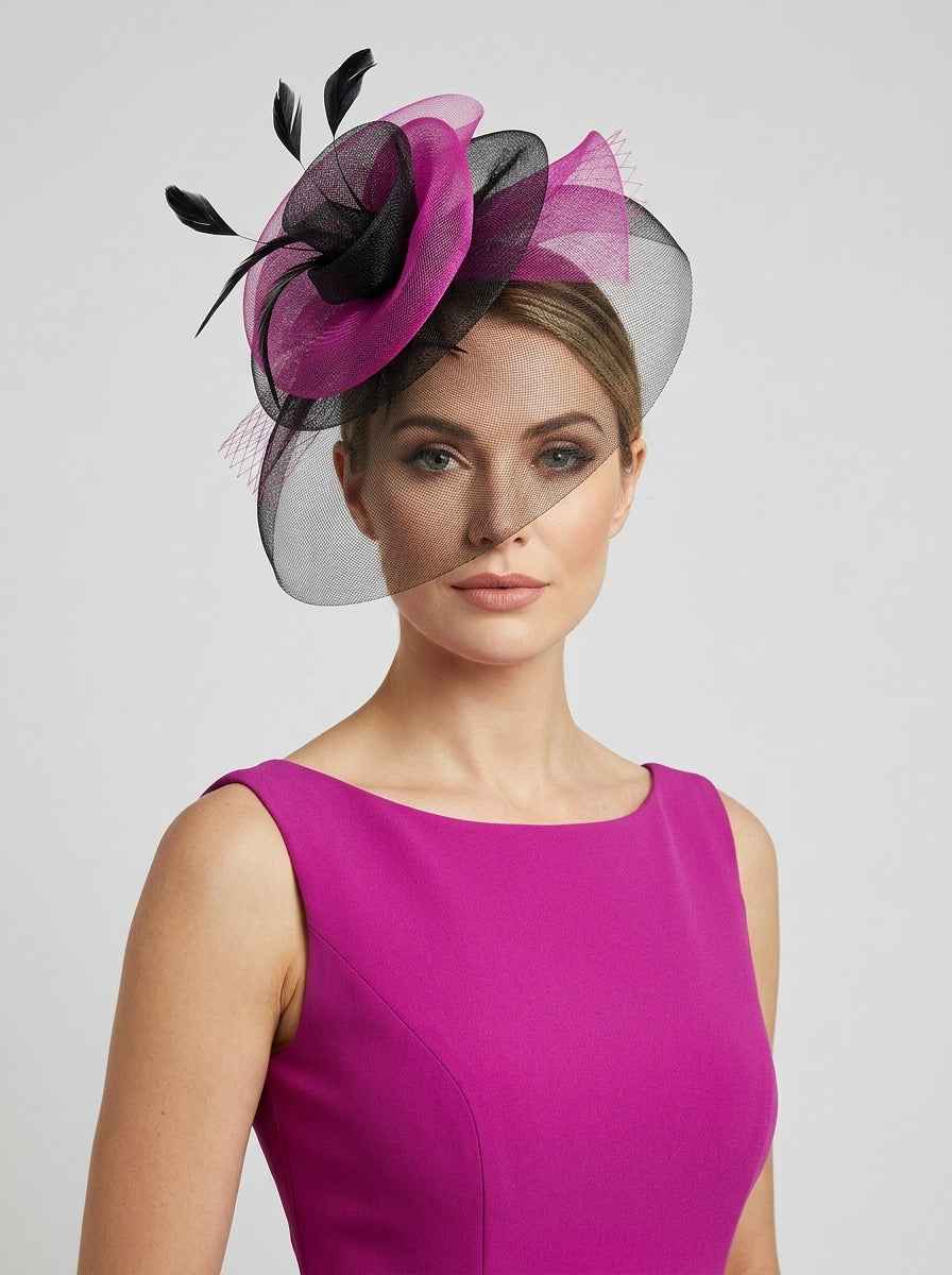 Layered Sinamay Disc Fascinator with Feather Detail