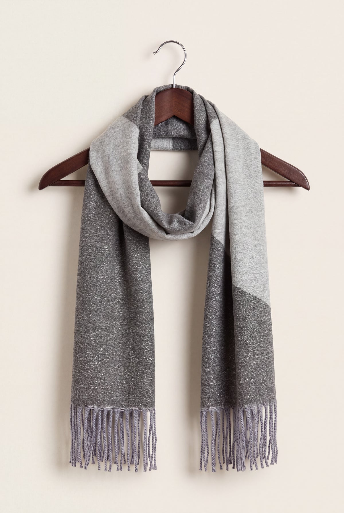Modern Woven Scarf with Subtle Shimmer and Fringe