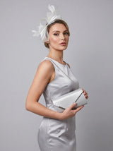 Textured Envelope Clutch Bag with Gold Chain and Loop Fascinator Occasion White Set