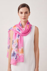 Colourful Floral Print Chiffon Lightweight Scarf