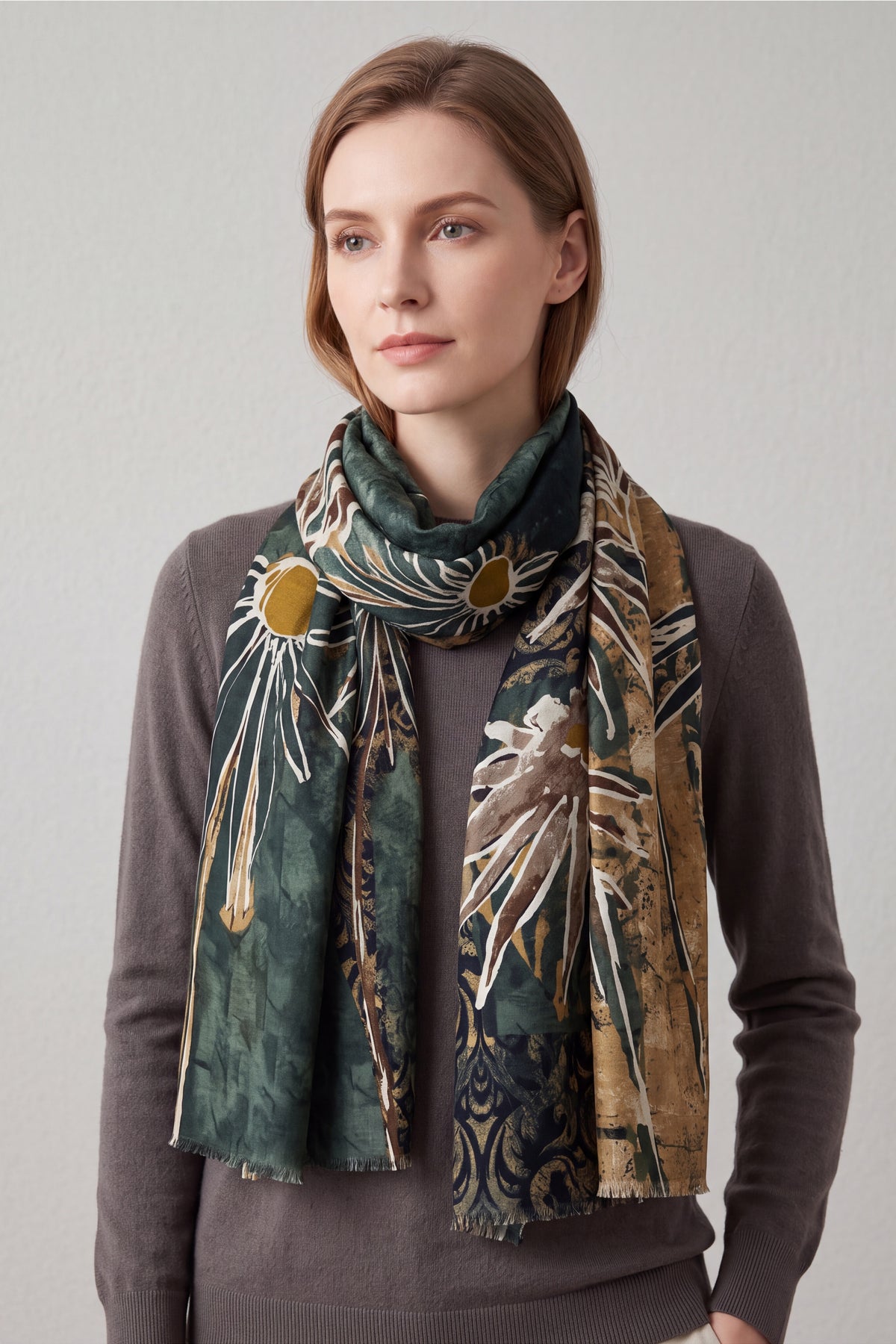 Women’s Floral Print Lightweight Scarf with Frayed Edges