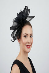Curly Sinamay Fascinator with Feather Flower