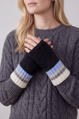 Women’s Soft Knit Fingerless Gloves with Striped Cuffs