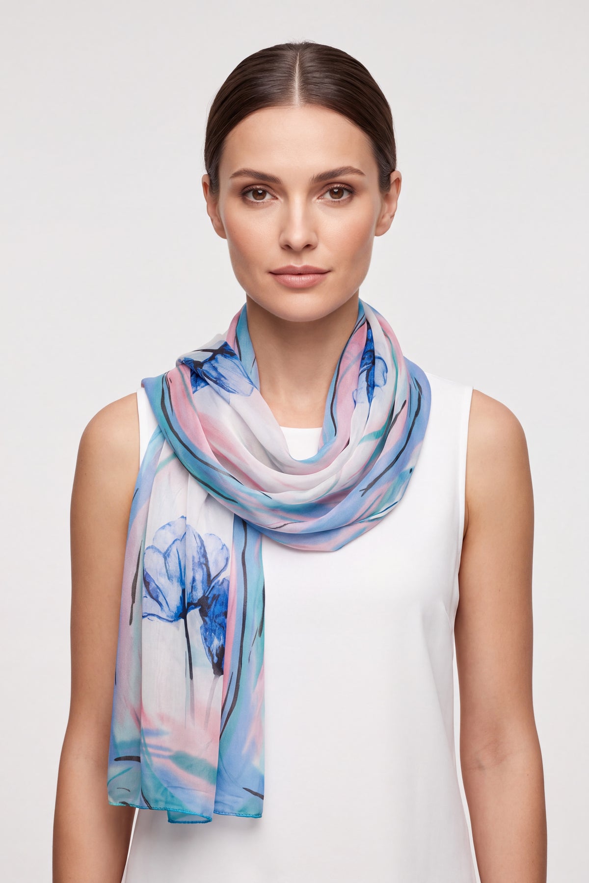 Watercolour Floral Chiffon Scarf
