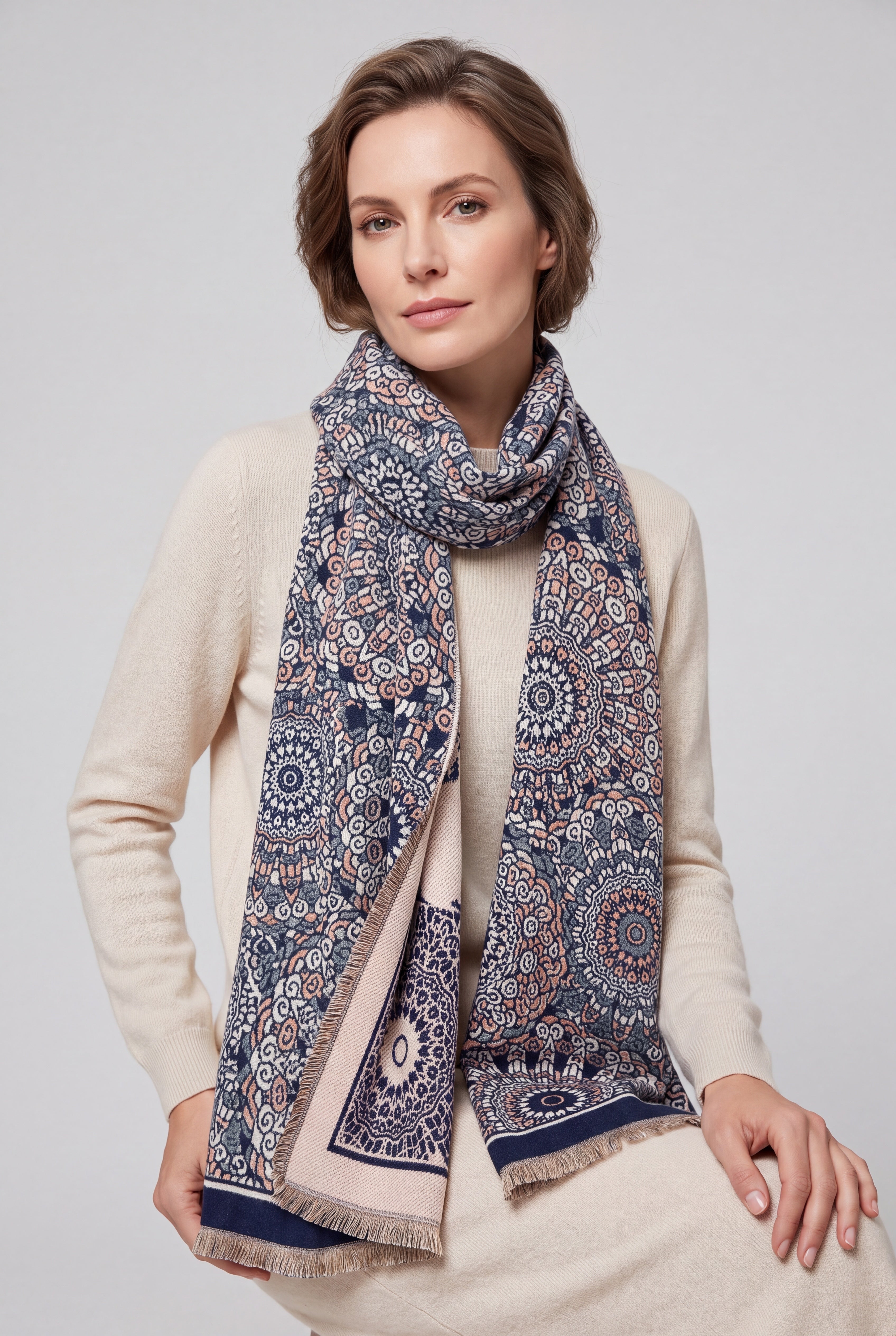 Paisley Pattern Reversible Scarf – Soft Touch, Fringed Edges