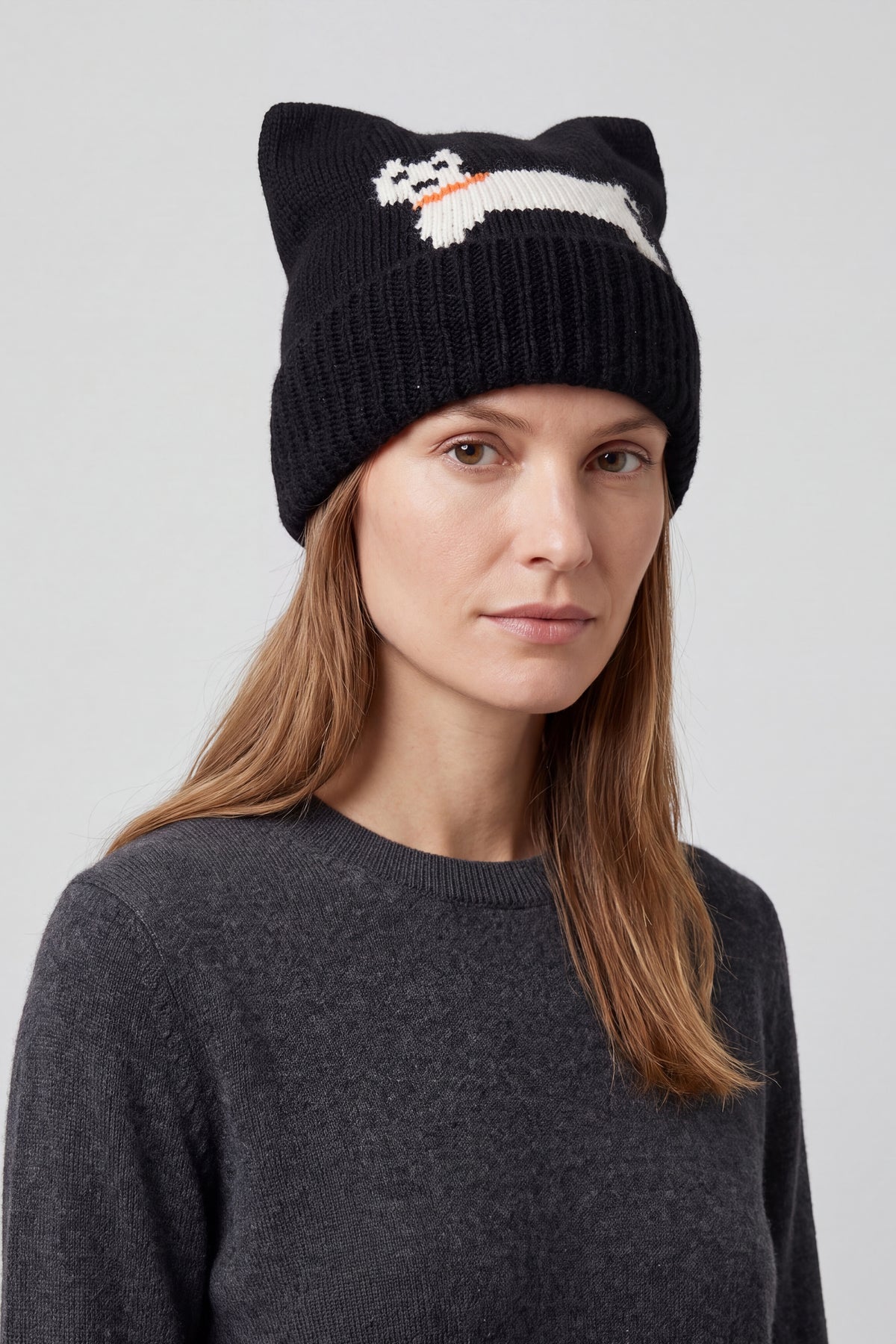 Women’s Dog Motif Knit Turn-Up Cat Ear Beanie Hat