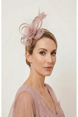 Looped Sinamay Bow Fascinator with Feather & Net Detail