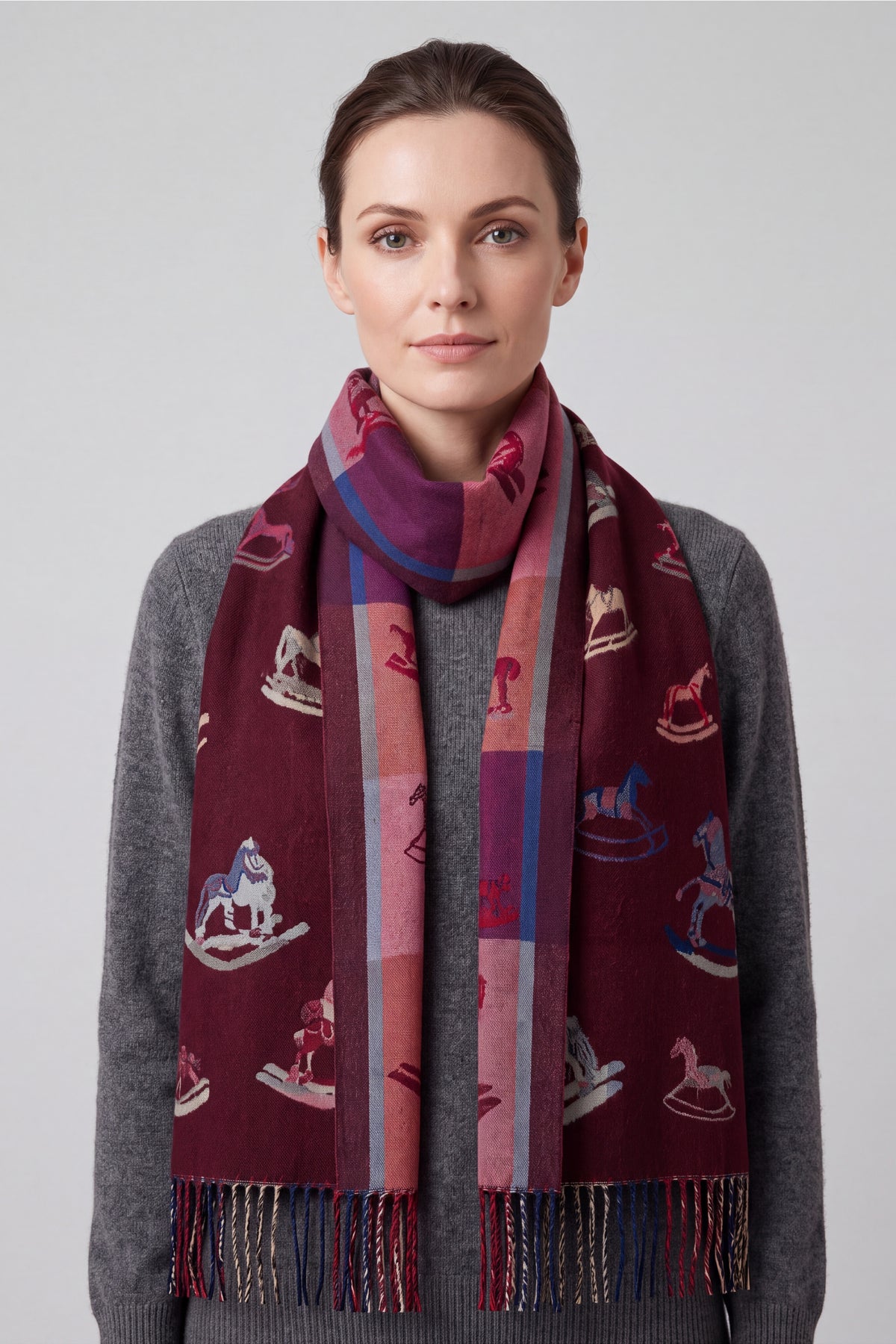 Women’s Rocking Horse Print Fringed Scarf