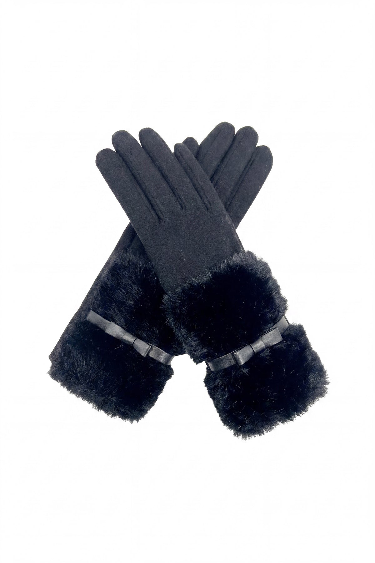 Women's Knitted Fingerless Gloves with Faux Fur Cuffs and Buttons